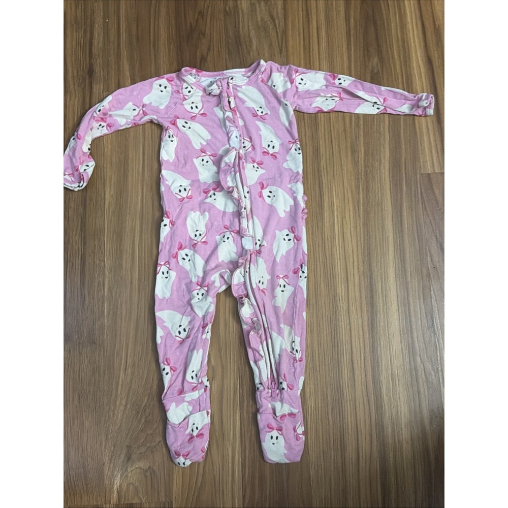 Bums & Roses Baby Girls 9-12 Pink Friendly Ghosts Footed Sleeper Pajamas